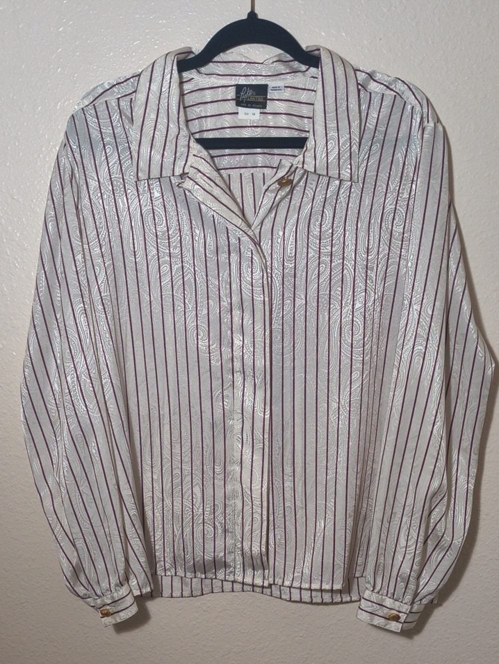 Burgundy Striped Long sleeve Button Up Blouse